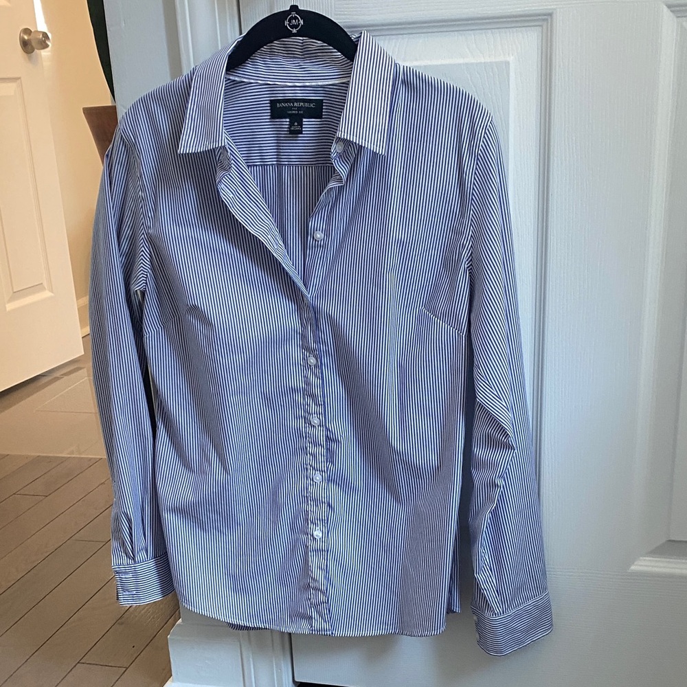 Banana Republic Women's Navy Pinstripe Dress Tailored Shirt
